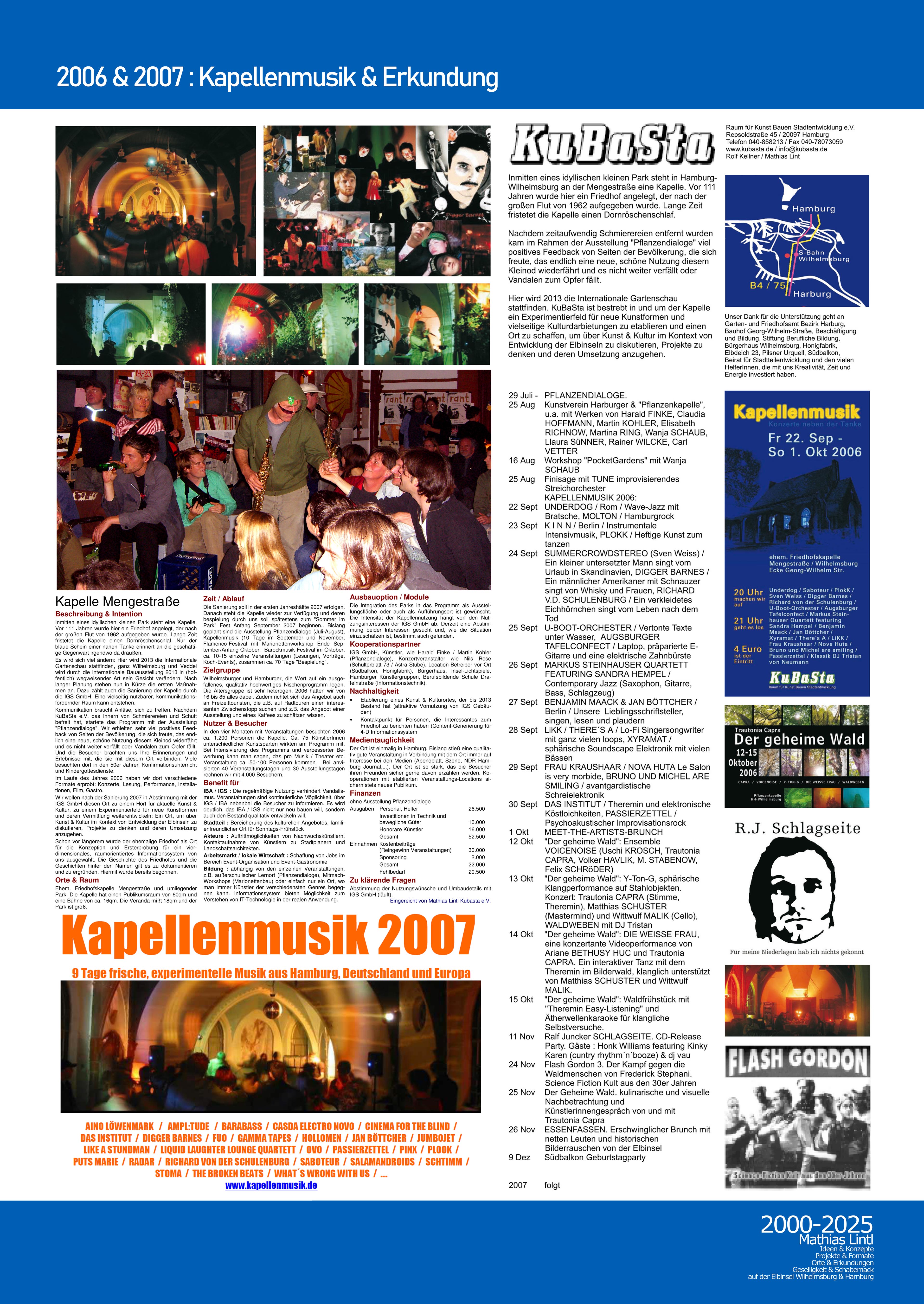 2000_2025 Mathias Lintl. Das Mittelwerk. 2006 : Kapellenmusik. 10 Tage Musik neben der Tanke.