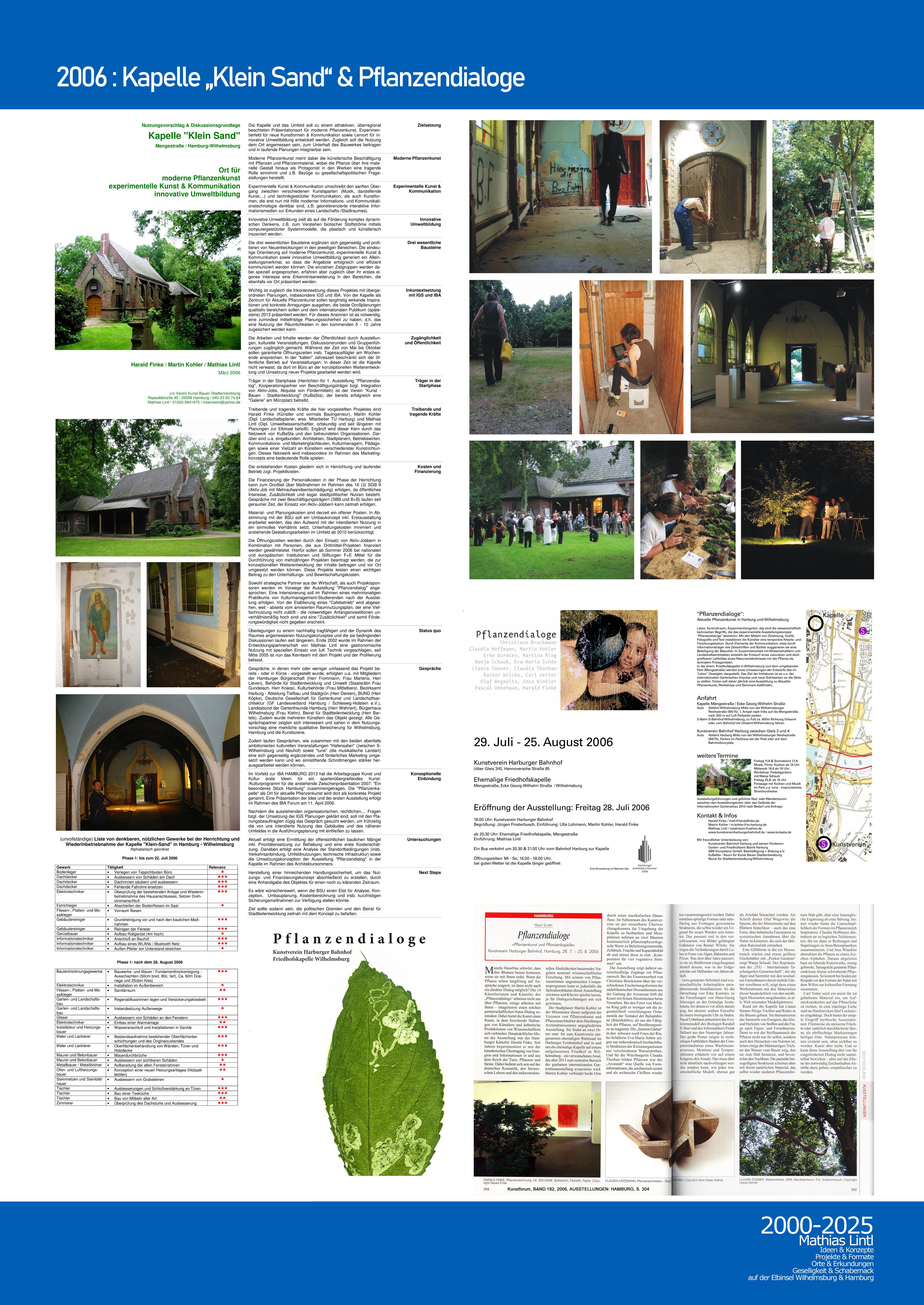2000_2025 Mathias Lintl. Das Mittelwerk. 2006 : ehem. Friedhofskapelle „Klein Sand“ & Kunstausstellung „Pflanzendialoge“.
