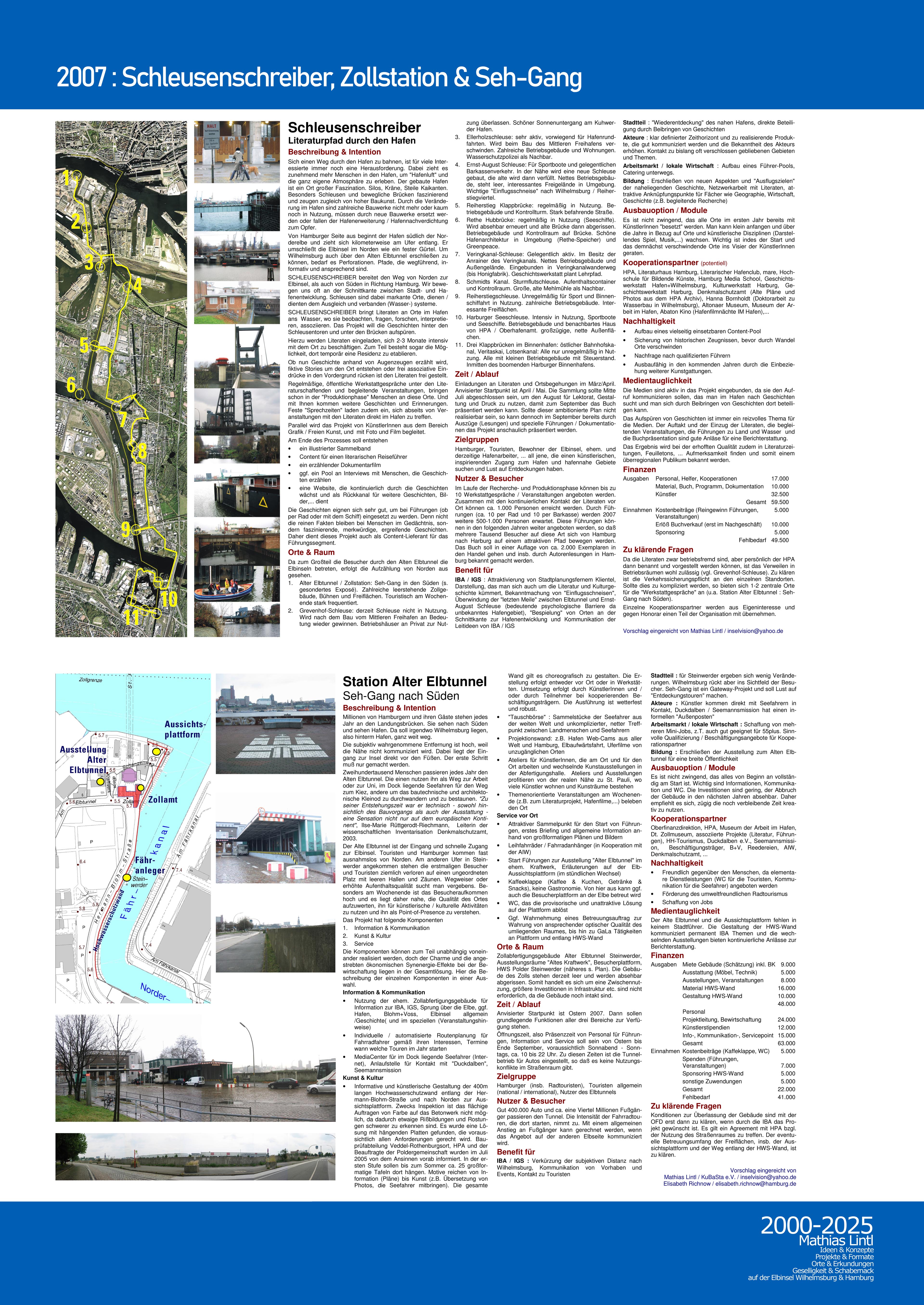 2000_2025 Mathias Lintl. Das Mittelwerk. 2007 : Beispiel Konzeptideen für die IBA 2000_2025 Mathias Lintl. Das Mittelwerk. 2013: Schleusenschreiber, Zollstation Alter Elbtunnel & Sehgang