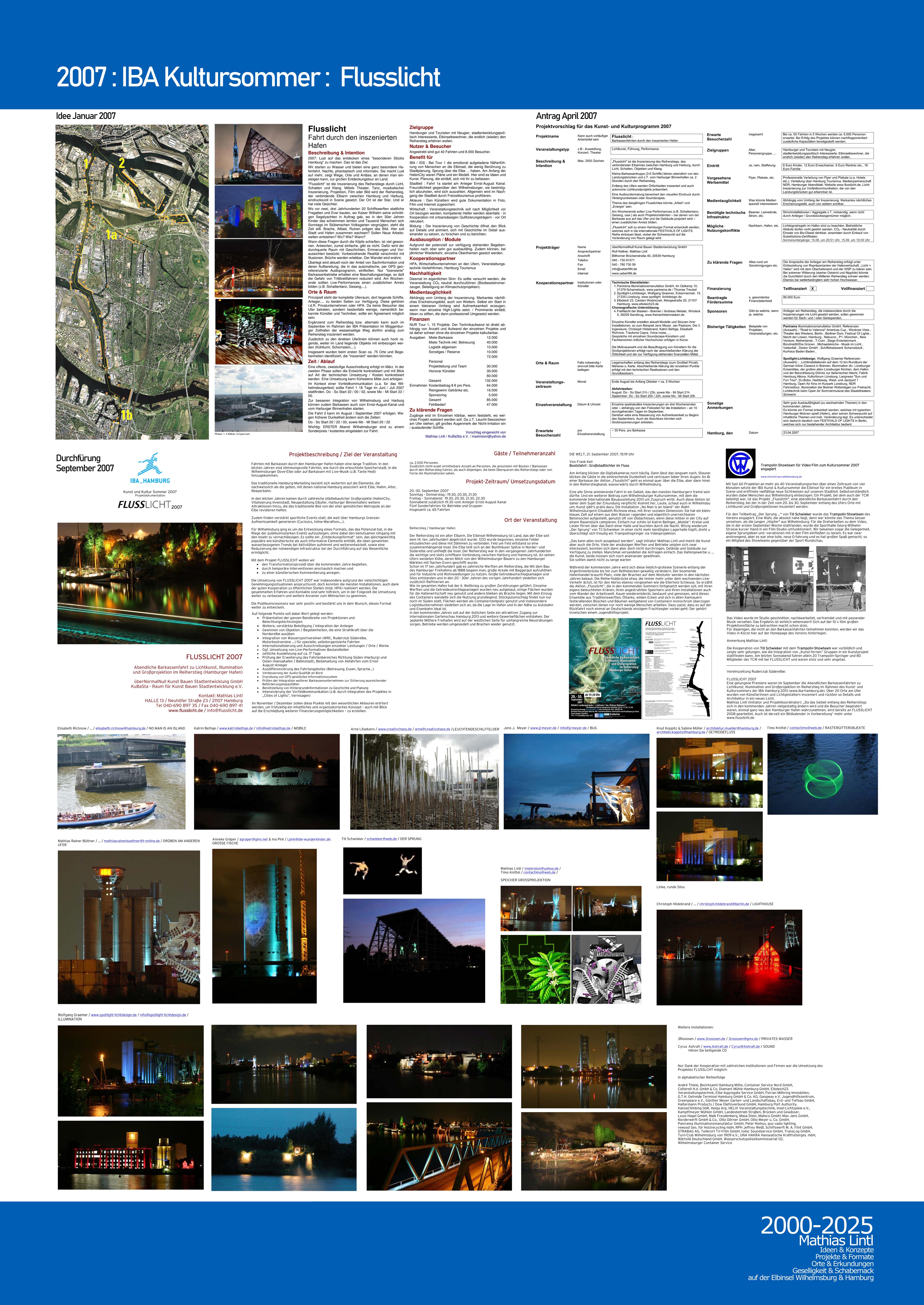 2000_2025 Mathias Lintl. Das Mittelwerk. 2007 : Flusslicht – abendliche Barkassenfahrten zu Lichtkunst & -inszenierungen im Hamburger Hafen.