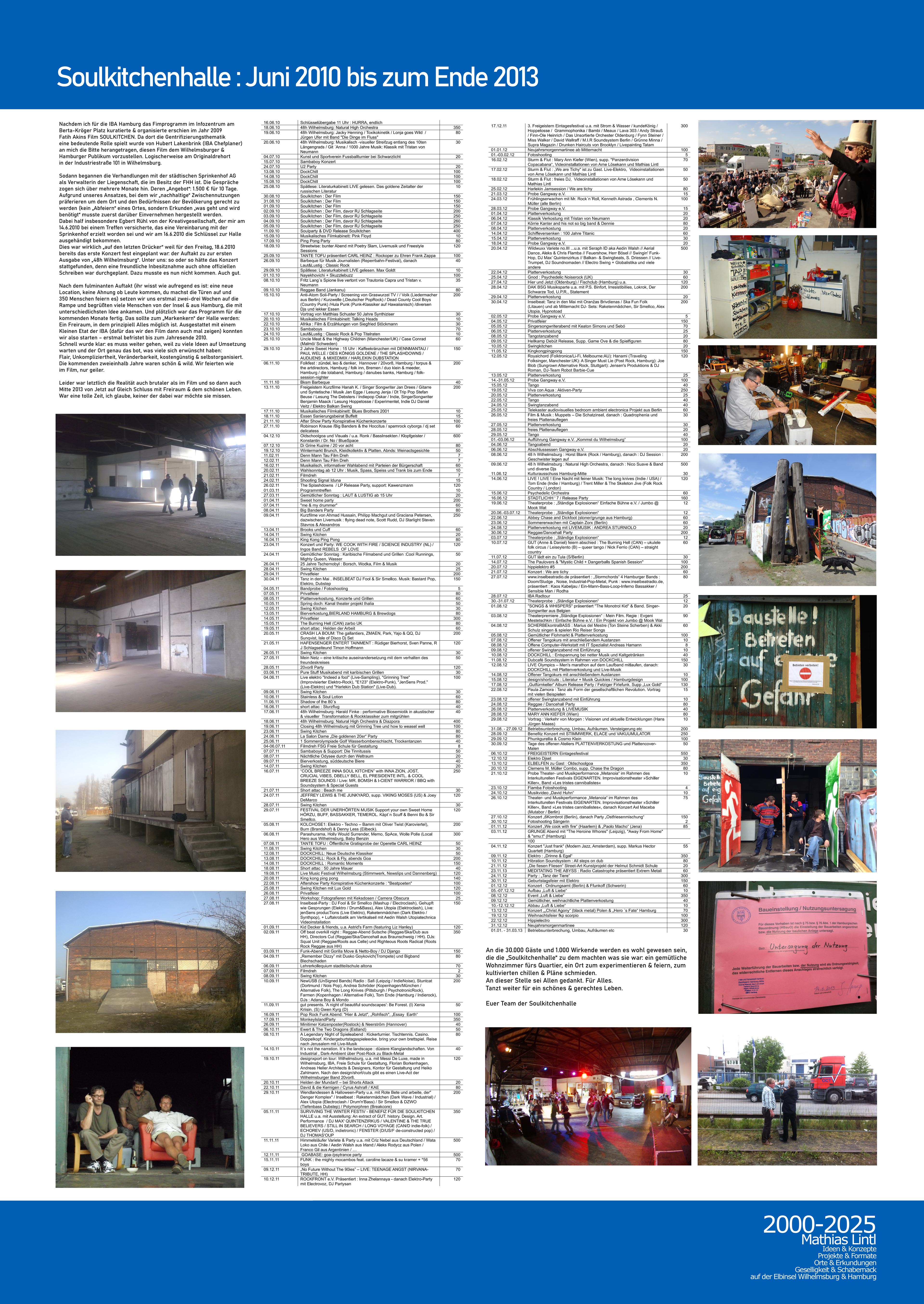 2000_2025 Mathias Lintl. Das Mittelwerk. 2010 : Soulkitchenhalle. Eine lebendige Filmkulisse & öffentliches Wohnzimmer. Start & Übersicht.